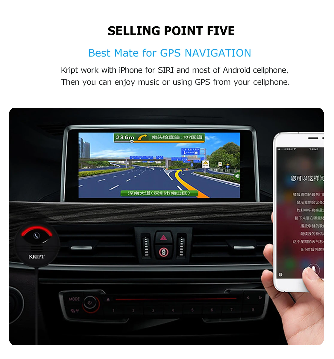 Kript Bluetooth 5.0 Car Kit Handsfree Receiver Can Connect Two Mobile