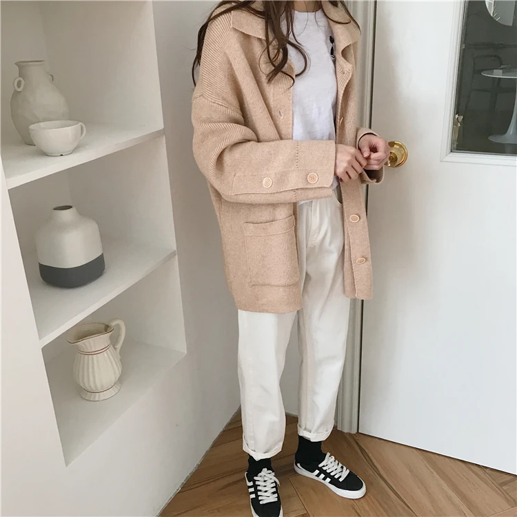 Ulzzang, студенческий стиль, шикарный некрупный Кардиган для девочек, вязаный свитер, женские свитера, Kawaii, Женская Корейская одежда Harajuku, женская одежда