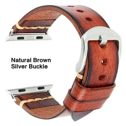 Elegant Leather Strap for Smartwatch - Premium Wristband Accessory (Natural Brown - Silver)
