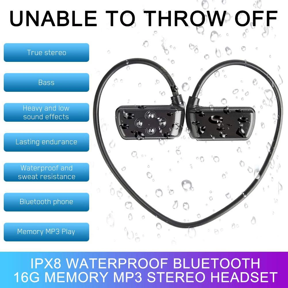 IPX8 Waterproof Headphones Portable Bluetooth Large Capacity Running Professional Phone Recorder Swimming Outdoor MP3 Player