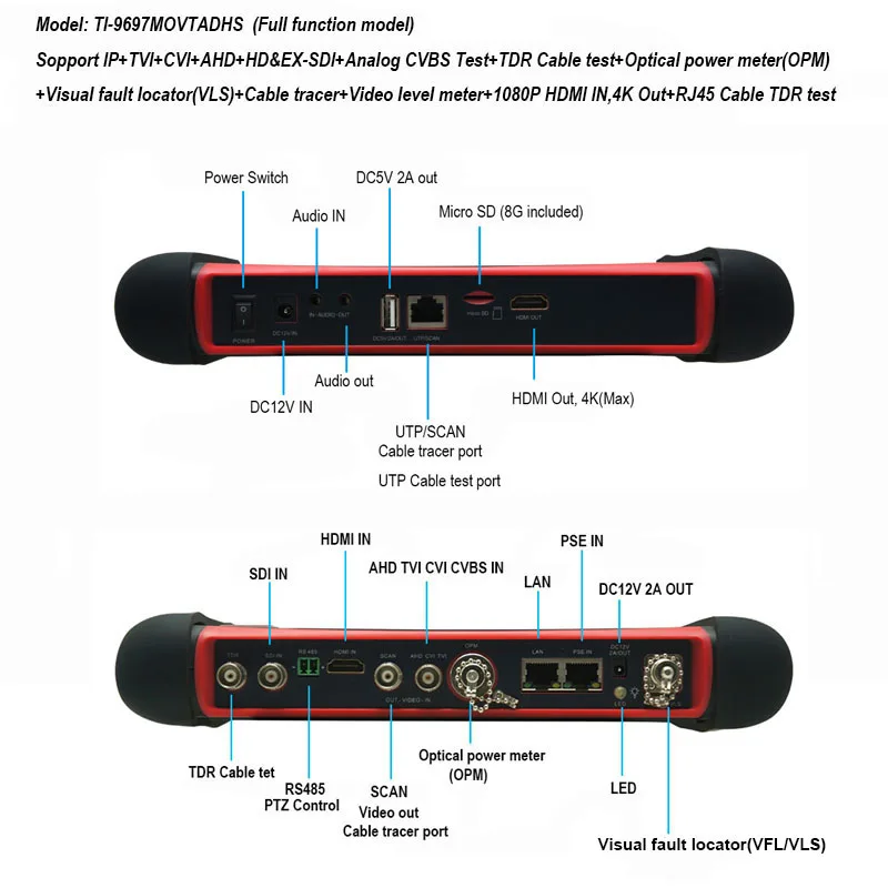 7 дюймов 4 к ip-камера тестер kamery CCTV 8MP TVI CVI SDI CVBS IP AHD Тестер монитор безопасности камера тестер HDMI TDR OPM Tracer