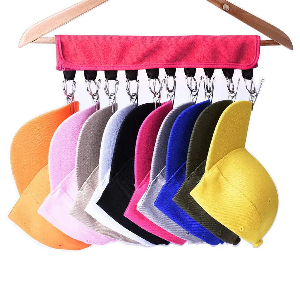 Travel Hat Organizer Cap Organizer Hanger 10 Clips Stainless Steel Folding Clothes Hangers Foldable Clothes Drying Rack