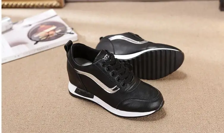 New Autumn Black White Hidden Wedge Heels Casual Shoes Spring Women's Elevator High-heels Boots Women Sneakers 6cm Heels