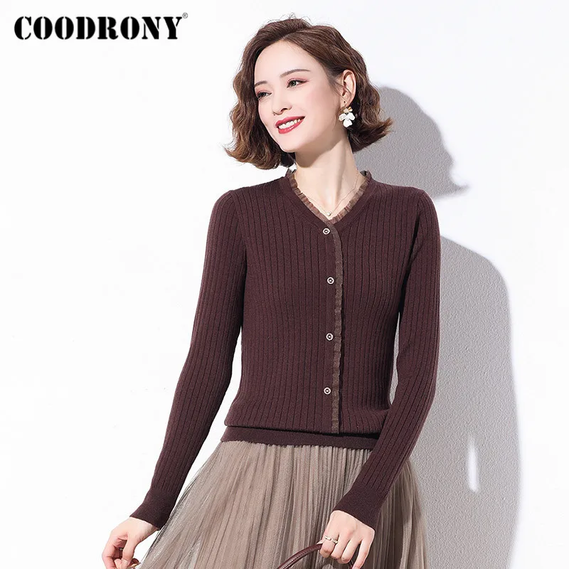 COODRONY Brand 2020 Casual V-Neck Pullover Slim Sweaters Women Autumn Winter Streetwear Fashion Striped Female Jumpers W1107