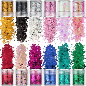 

12 Colors Mixed Holographic Makeup Chunky Glitters Face Body Eye Hair Nail Epoxy Resin Festival Chunky Hexagons Sequins