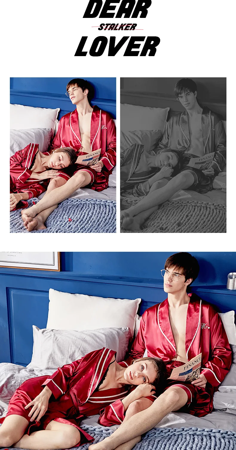 CherLemon/летний комплект для пары халатов, длинный рукав, Одноцветный шелковый красный комплект для сна, комплекты для свадьбы, Сексуальный банный халат для мужчин и женщин