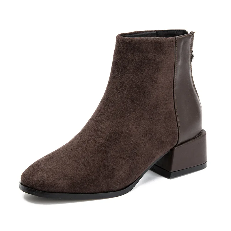 brown autumn boots Знаменитый бренд; замшевые кожаные ботильоны; женские зимние теплые плюшевые ботинки на меху; Модные женские Ботинки martin на толстом каблуке в британском стиле для отдыха - Цвет: brown autumn boots