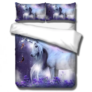 

3D Cartoon Unicorn Child Bedding Set Unicorn Quilt Cover Girl Home Textile Purple Futon 3 Pieces