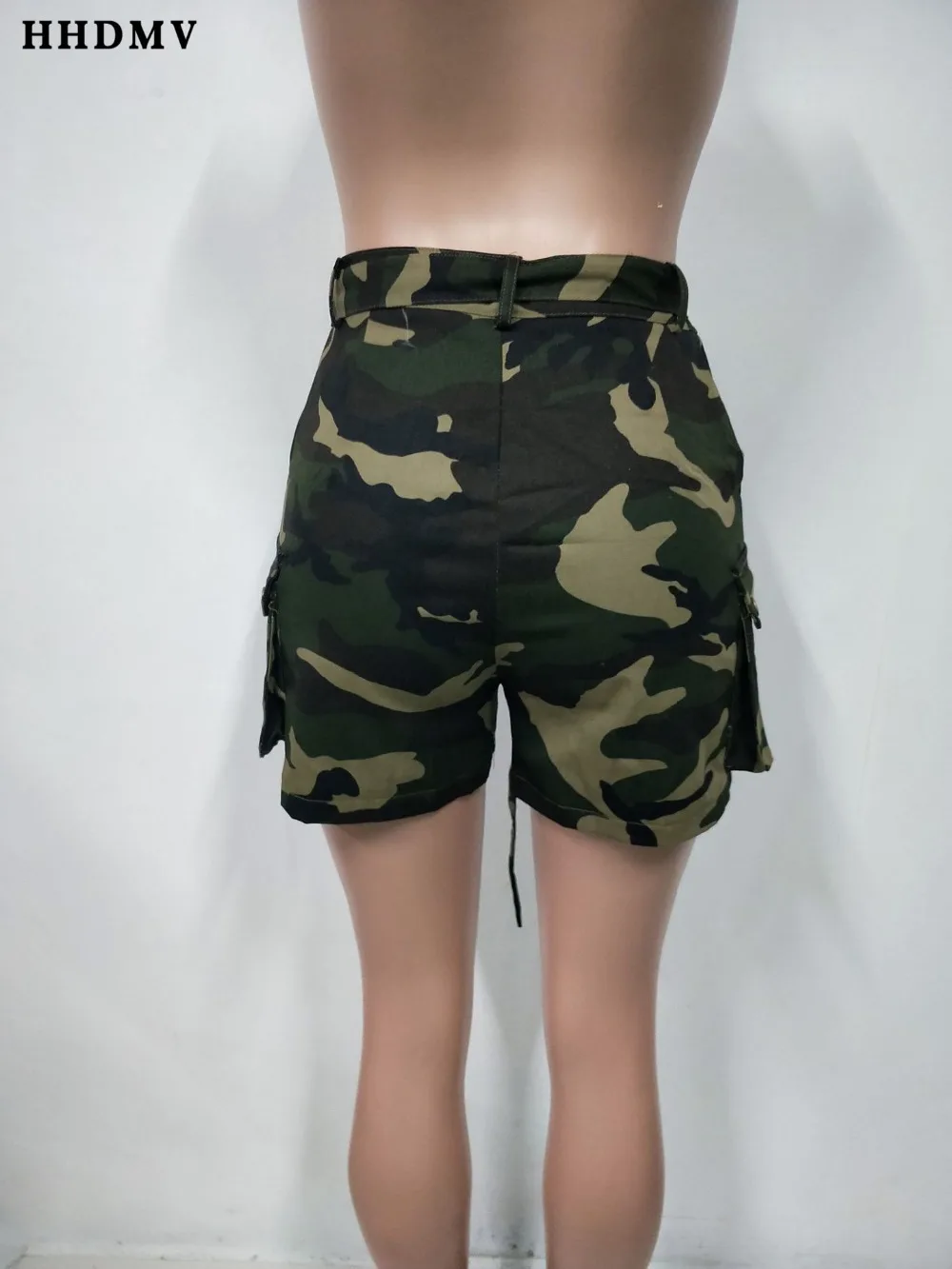 HHDMV GLSD18329 street casual military style short pants buttons sashes pockets short pants simple camouflage short pants