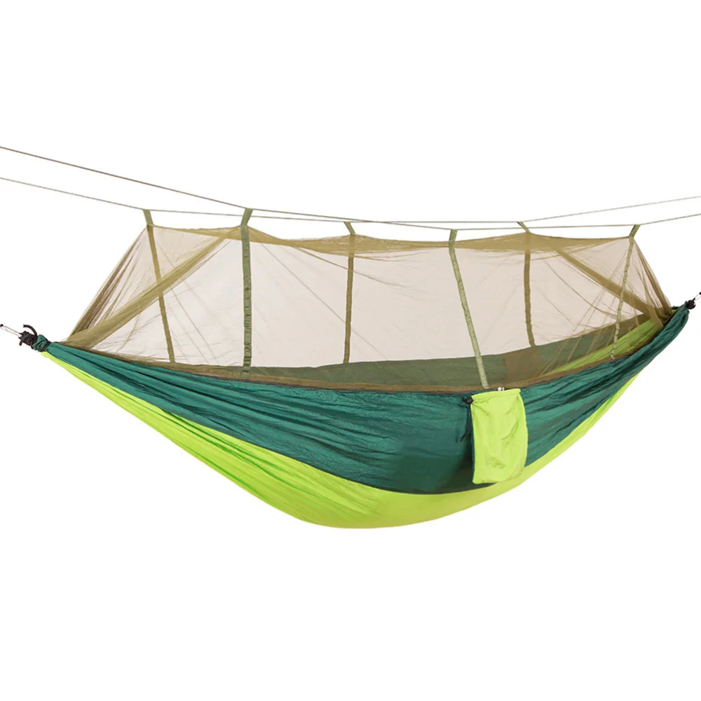 

260x140cm Portable Lightweight Camping Hammock Parachute Cloth Hammock with Mosquito Net (Fruit Green and Dark Green, Green Net)