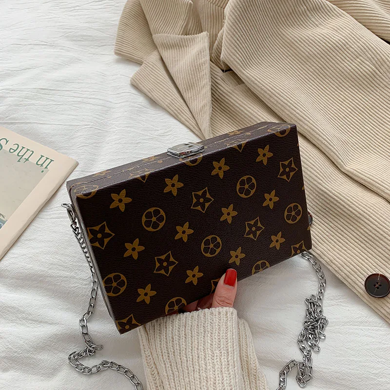 

FANTASY New Rectangle Case Flower Letter Snakeskin Pattern Handbag For Women Mini Fashion Retro Messenger Crossbody Shoulder Bag