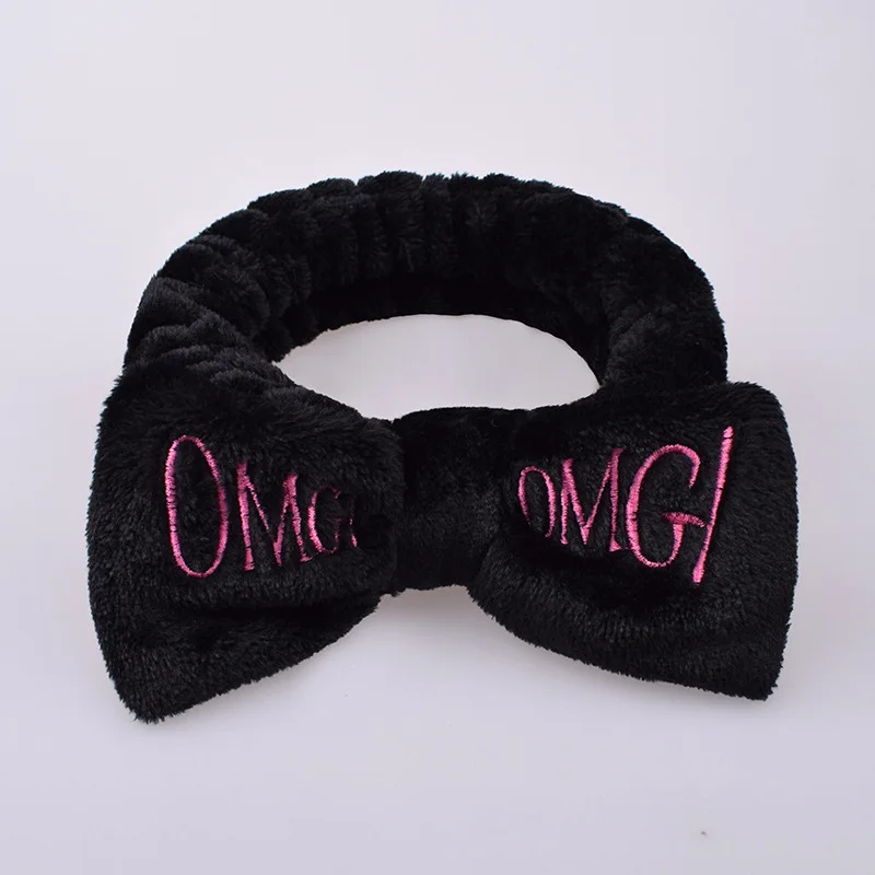 OMG Black Горячая письмо OMG ободок девушки женщины бант мыть лицо тюрбан макияж эластичный бархат головы обертывание коралловый флис аксессуары для волос - Цвет: OMG Black