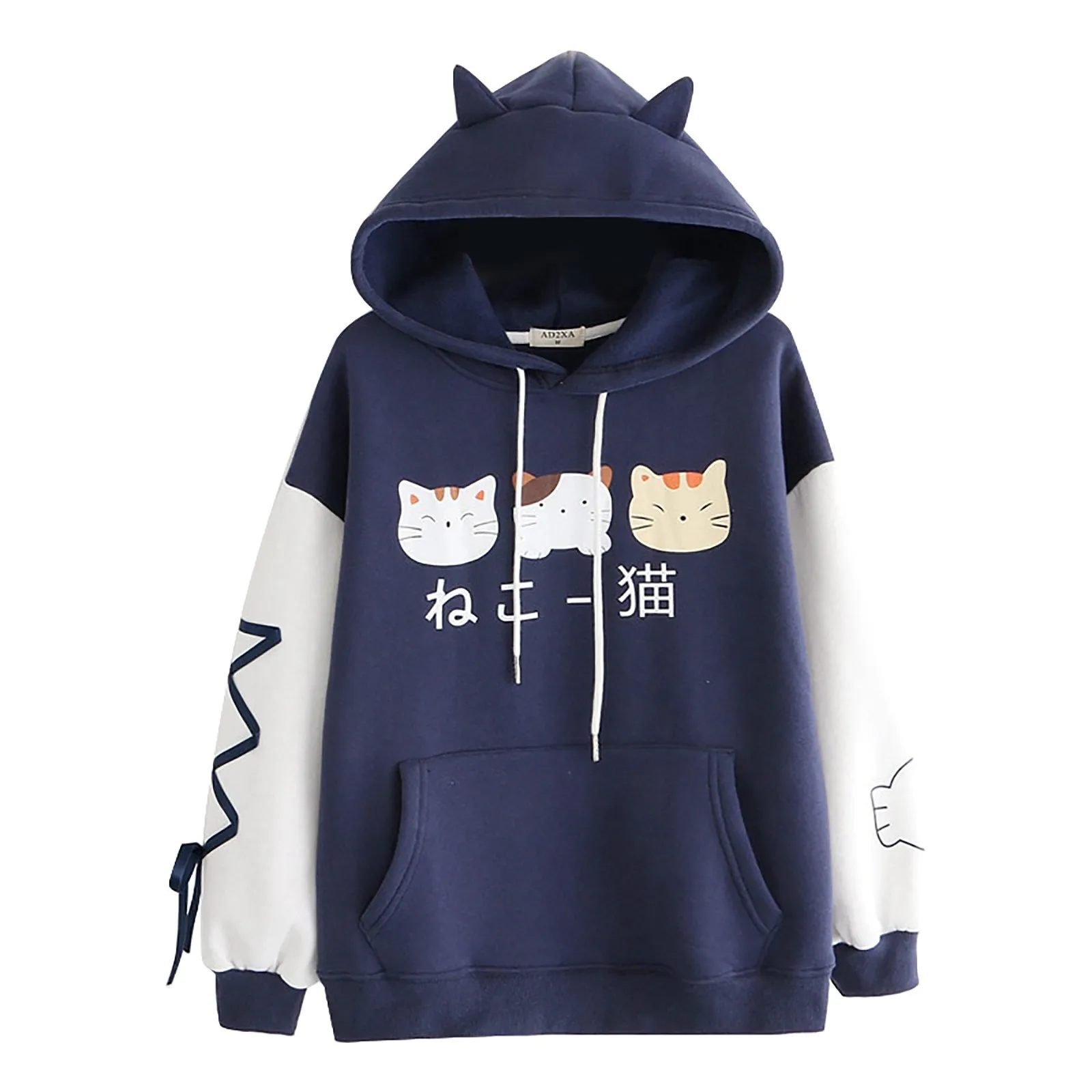 Harajuku Cartoon Cat Print Ribbon Sweatshirt Hoodie main image 1