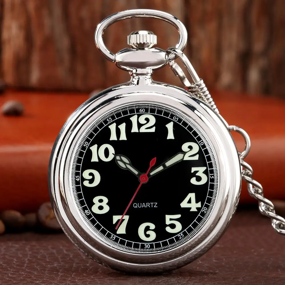 Noctilucent Fluorescent Open Face Arabic Numerals Quartz Pocket Watch Chain Luminous Pendant Jewelry Clock Gifts Men Women Kids quartz watch pocket watch
