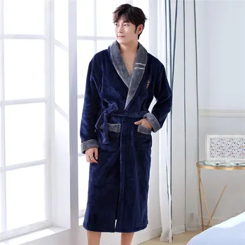 

Casual Warm Coral Fleece Lovers Sleepwear Long Sleeve Nightgown Kimono Nightwear Homewear Bath Robe Men&women Flannel Soft