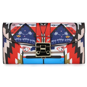 

Genuine Leather Women's Print Colorful Hip-hop Clutch Bag Excellent Workmanship Cowhide wallet Large Capacity Fashion Style