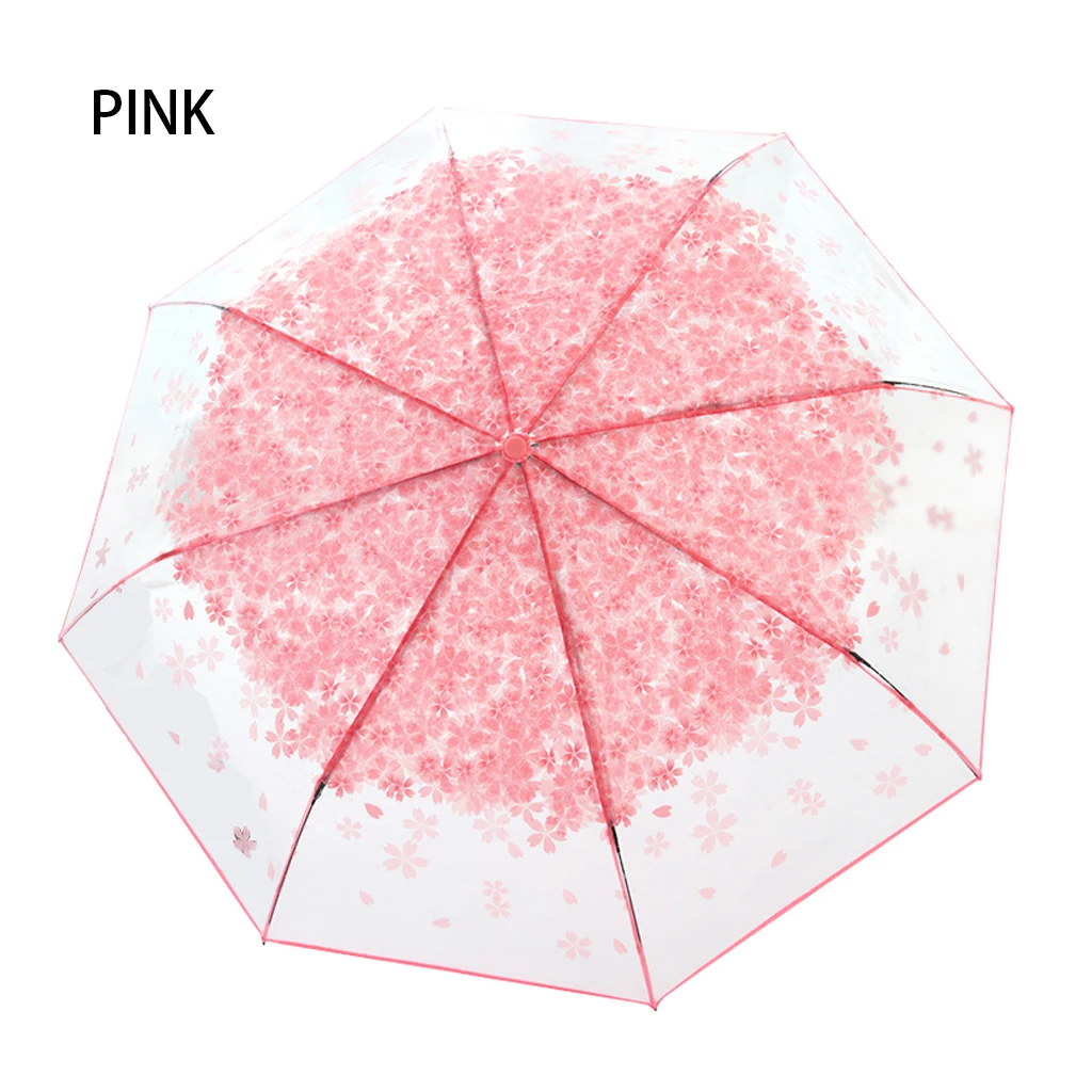 pink Лидер продаж зонт, Складывающийся втрое Для женщин прозрачный ясный вишневый цвет гриб Аполлон Сакура складной зонт от солнца, дождя Зонтик - Цвет: pink