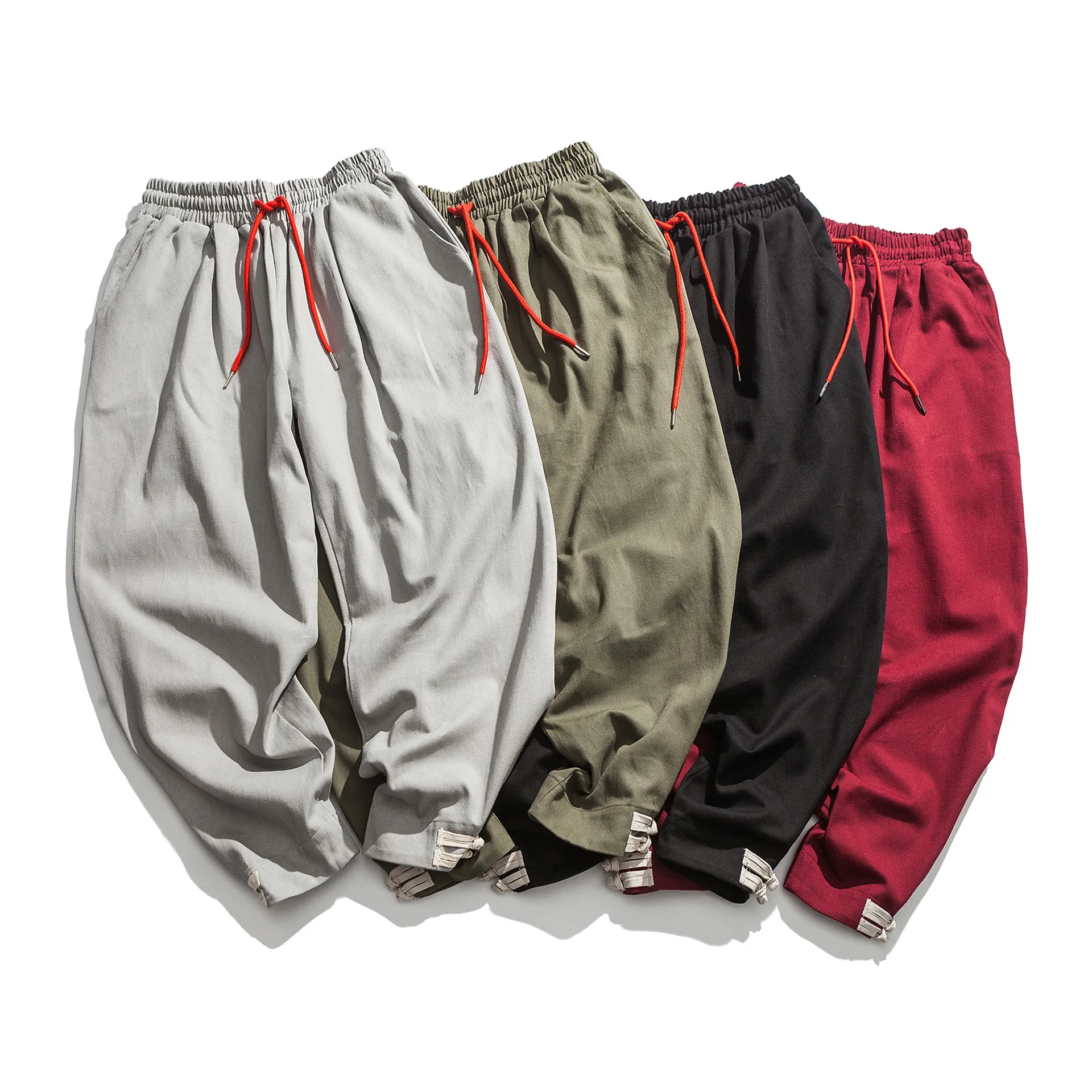

Chinese-style Frog Solid Color New Style Loose-Fit Closing Cotton Linen Casual Pants Loose And Plus-sized Skinny Linen Pants Men