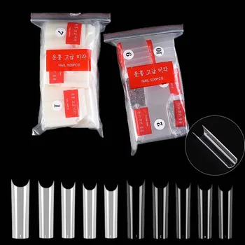 

500pcs Clear Natural Acrylic Extra Long C Curve Straight Length Tips Curved Half Cover False Nail Tips Acrylic Nails