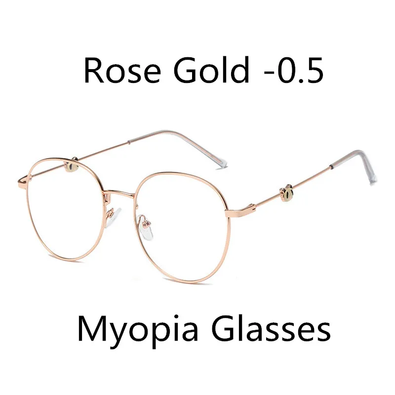 Rose Gold -0.5 Elbru ультра-светильник, анти-синий светильник, очки для близорукости, женские металлические круглые оправы, оптические очки с диоптрией 0-0,5 1,0 1.5to4.0 - Цвет оправы: Rose Gold -0.5