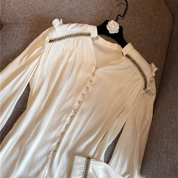 

HIGH STREET 2020 Newest Fashion Designer Blouse Women's Lantern Sleeve V-Neck Ruffles Chiffon Blouse Shirt