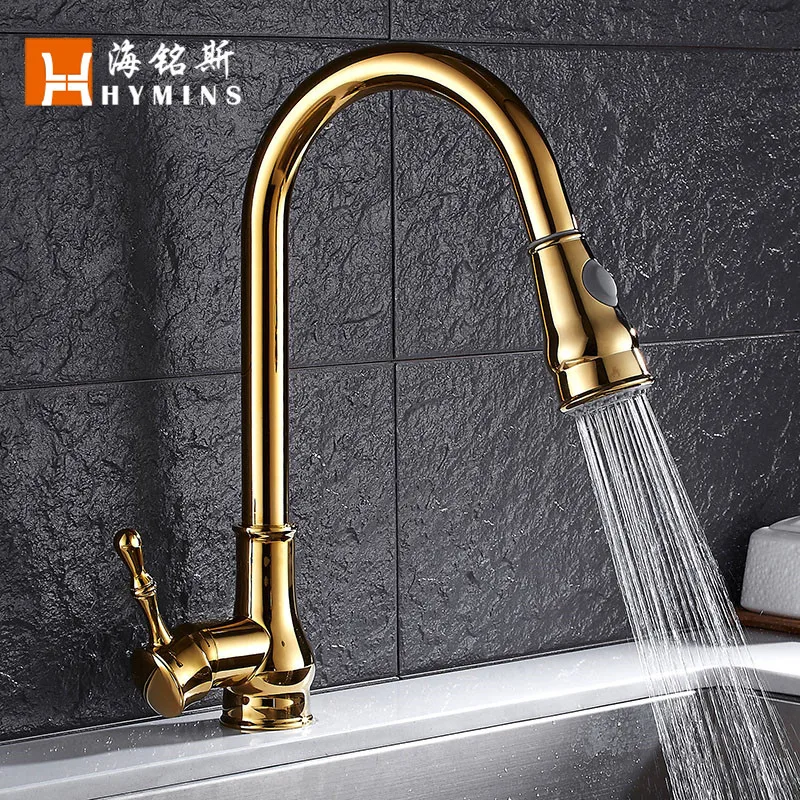 

Golden european kitchen single faucet 360 rotary drawing tank cold and hot water faucet torneiras monocomando gold faucet