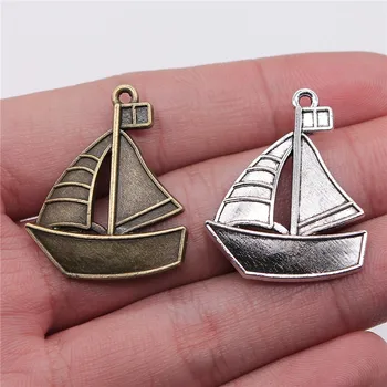 

WYSIWYG 5pcs 30x25mm Pendant Sailboat Boat Charm Pendants For Jewelry Making Antique Silver Color Sailboat Pendants