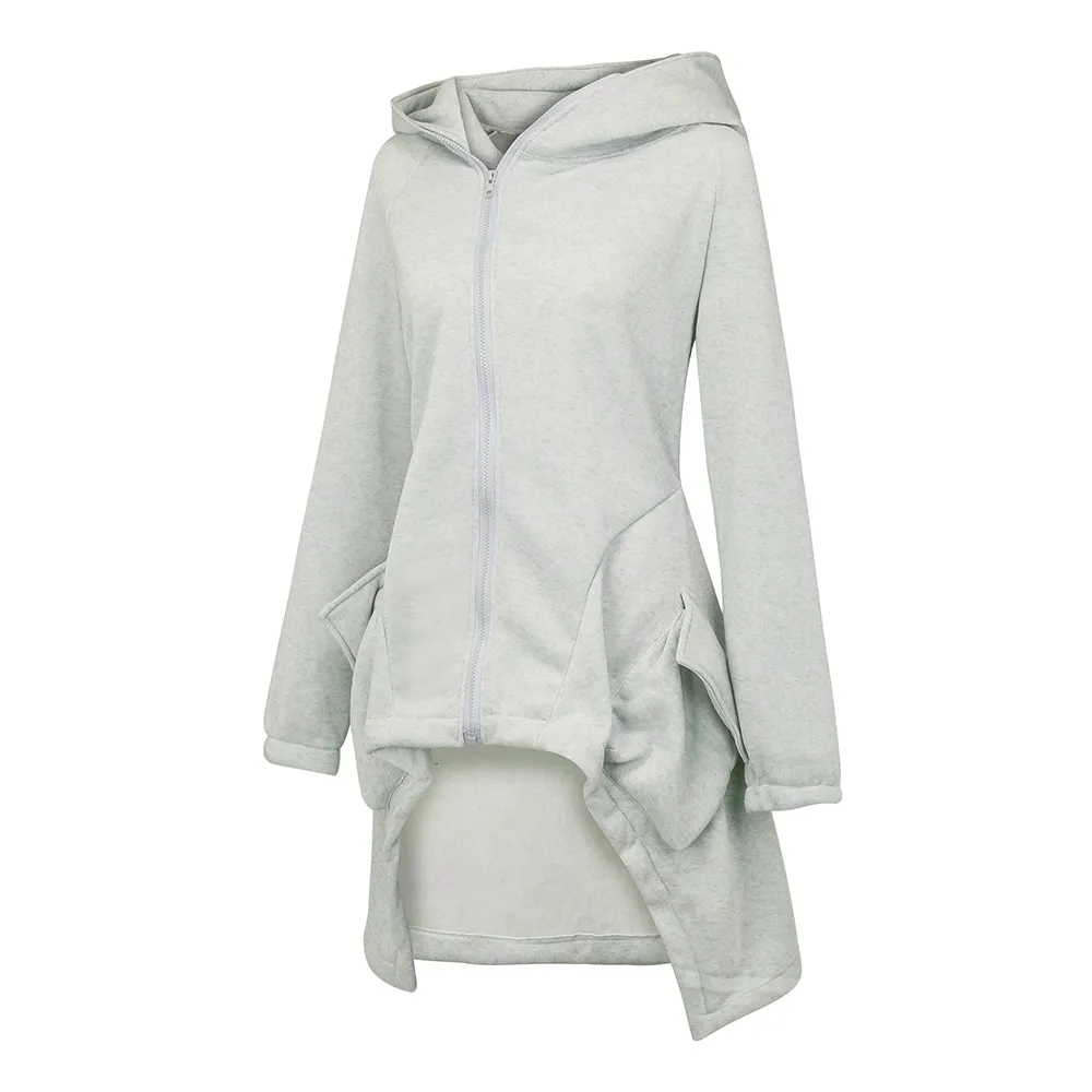 Jaycosin Fashion Women Winter Warm Zipper Asymmetric Solid Hoodie Coat Stylish Long Sleeve Comfortable Soft Coat Overcoat 23#4
