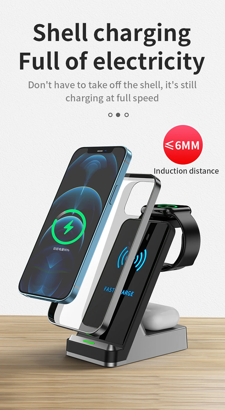 Carregadores sem Fio Suporte para Iphone Doca de Carregamento Rápido para Airpods 3 em 1 Magnético xr x 8 Apple Relógio 6 Estação Pro 20w 12 11 xs 6 Carregadores sem Fio