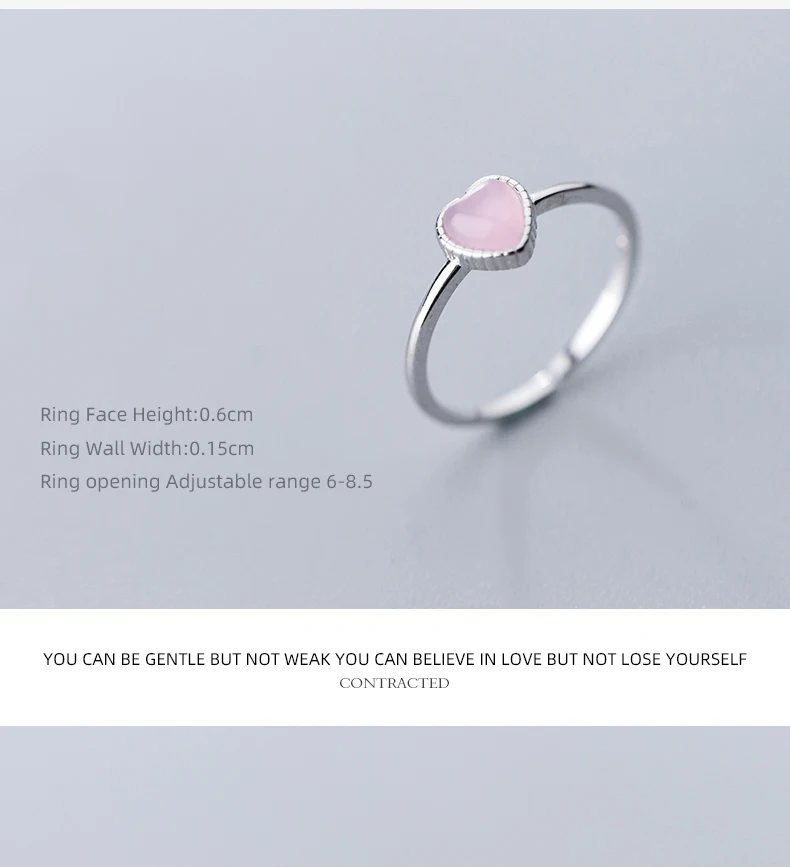 Modian Genuine 925 Sterling Silver Romantic Pink Opal Hearts Rings for Women Adjustable Open Finger Ring Fashion Fine Jewelry