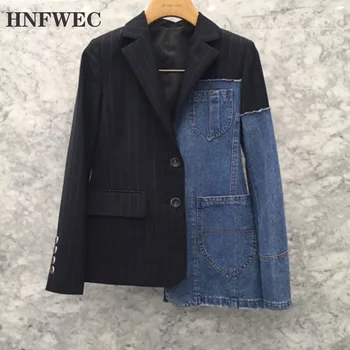 

2020 NEW Spring And Spring Fashion Turn-down Collar Full Sleeves Denim Striped Jacket Female Coat V339
