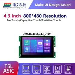 Dwin 4.3 Polegada inteligente uart TFT LCD módulo 800*480 + ctp/rtp + t5l cpu + ips tela + interface ttl, dmg80480c043_01w