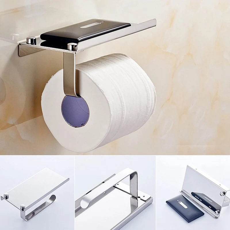 Roll Tissue Box Toilet Paper Holder Stainless Steel Bathroom Wall Mounted Holder