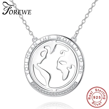 

Forewe Layer World Map Necklaces for Women 925 Sterling Silver Round World Coin Charms Necklace Wonderlust Fine Jewelry