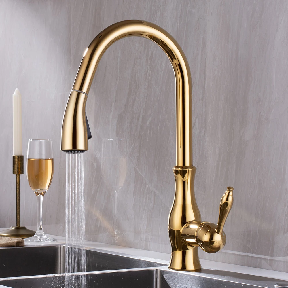  Kitchen Faucets Sink Black Taps Single Handle Pull Out Kitchen Tap Swivel 360 Water Mixer Tap 2 Fea - 33015587223