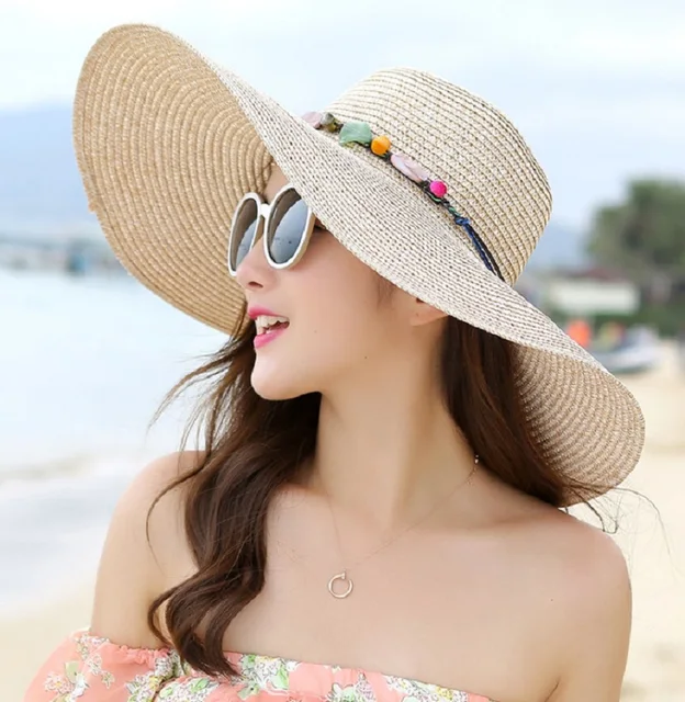 Women’s hat summer wide brim straw hats big sun hats uv protection panama  floppy beach hats ladies bow hat chapeau femmel