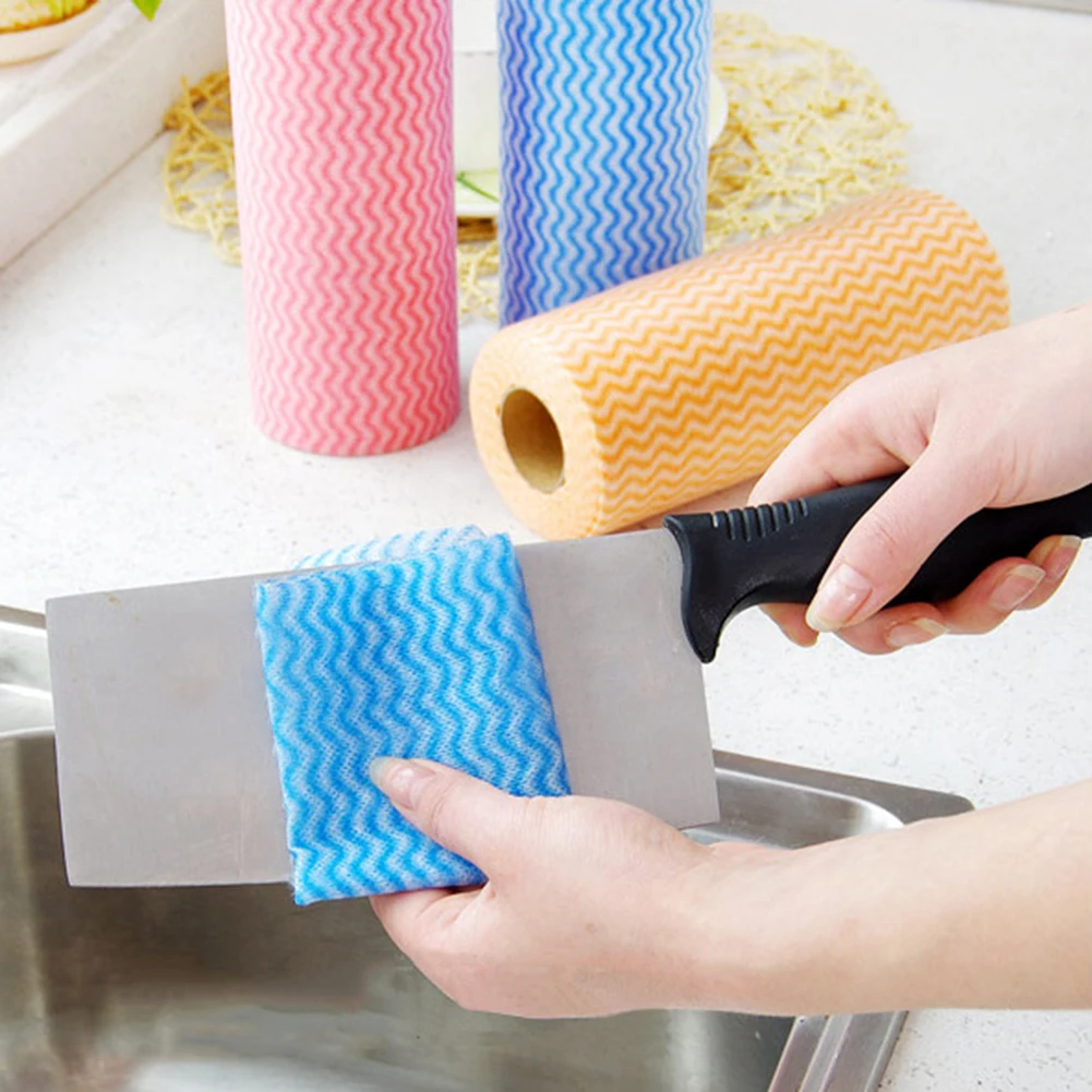 50Pcs/Roll Disposable Dishcloth Kitchen Bathroom Cleaning Washing Cloth Rag Non-woven Fabrics Disposable Washing Cloth Kitchen
