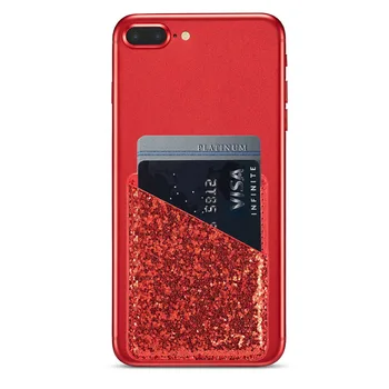 

Ultra Slim Multifunction Mini Stick On Phone Fashion Wallet Purse Card Holder Sequin Decoration Credit Pocket Practical Women