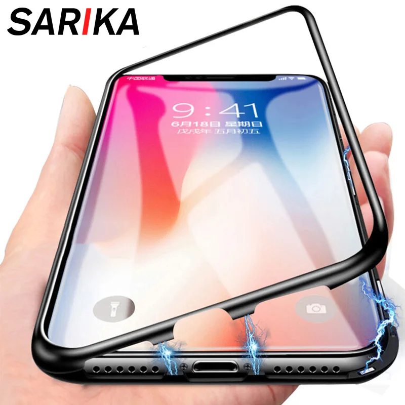 Sarika Магнитный адсорбционный металлический чехол для iPhone 5, 5S, 7, 8, 6, 6s Plus, X, XS, XR Max без переднего стекла, Магнитная Крышка для iPhone 7, 8