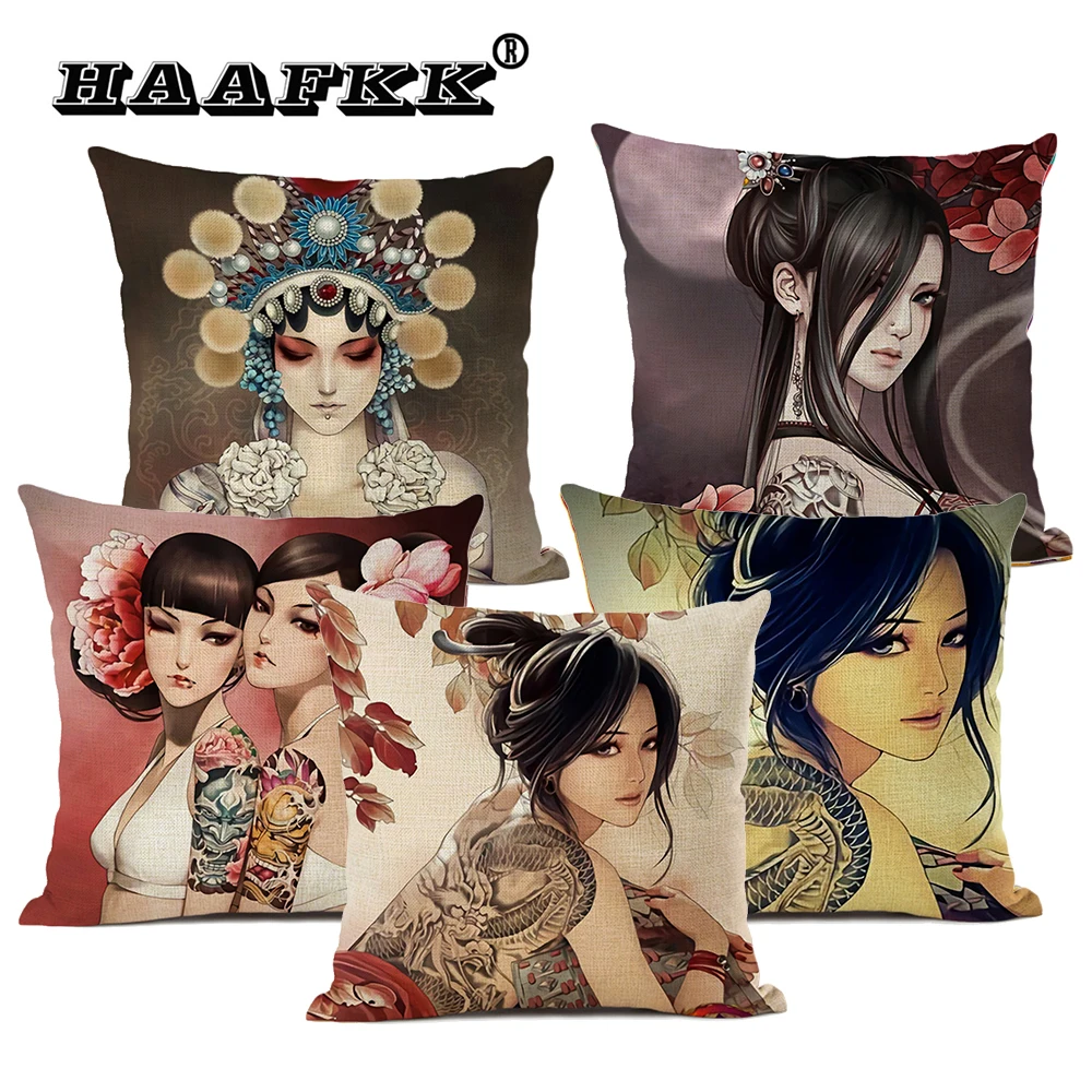

Classic Female Retro Decorative Cushion Cover Living Room Sofa Pillow 45x45cm Household Linen Pillow Car Office Accessories
