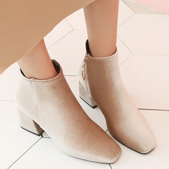 

2020 new Women Boots British style flock velvet stretch boots casual fashion internal leather European and American all match