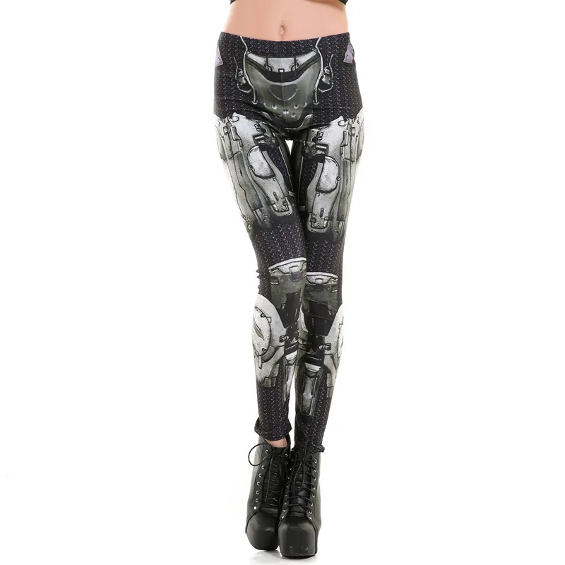 

Digital Printing Leggings Gray Armored Robot Pattern Capri Pants Smooth Handfeel Elasticity WOMEN'S Pants