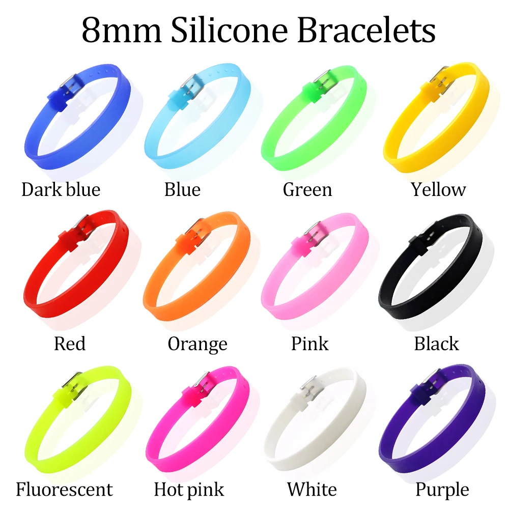 

10pcs 8MM Silicone Wristband Bracelets Fit 8mm Slide Charms Slide letters Fit DIY Accessories Women Jewelry WB009