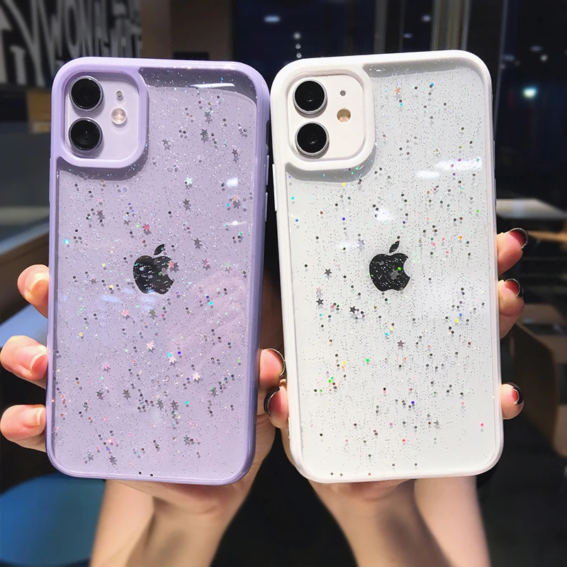 Рождественские блестящие мягкие силиконовые чехлы со звездами для iPhone 11 12 Mini Pro X
