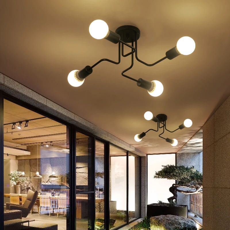 Скандинавская люстра, промышленный Лофт для гостиной, винтажное освещение, потолочное домашнее освещение, светильники, несколько стержней, кованые лампы