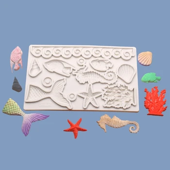 

DIY Mermaids Theme Sea Cake Decor Fondant Mold Seahorse Seashell Starfish Mermaids Tail Silicone Resin Mold Craft Tools
