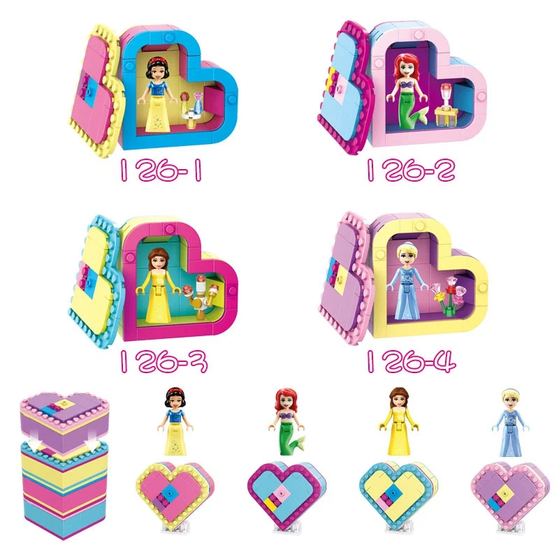 

Legoing Princess Heart shape Scenes Sets Friends Girls Building Blocks Figurine Baby Toys for Children Figures Princess Legoings