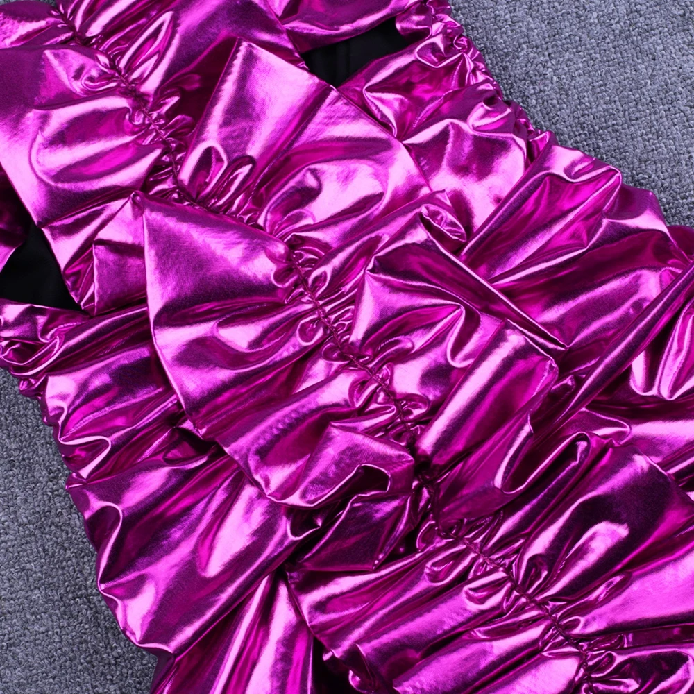 Ocstrade Rose без бретелек без рукавов Мини Морщин вырез Bodycon платье HI1111-Rose