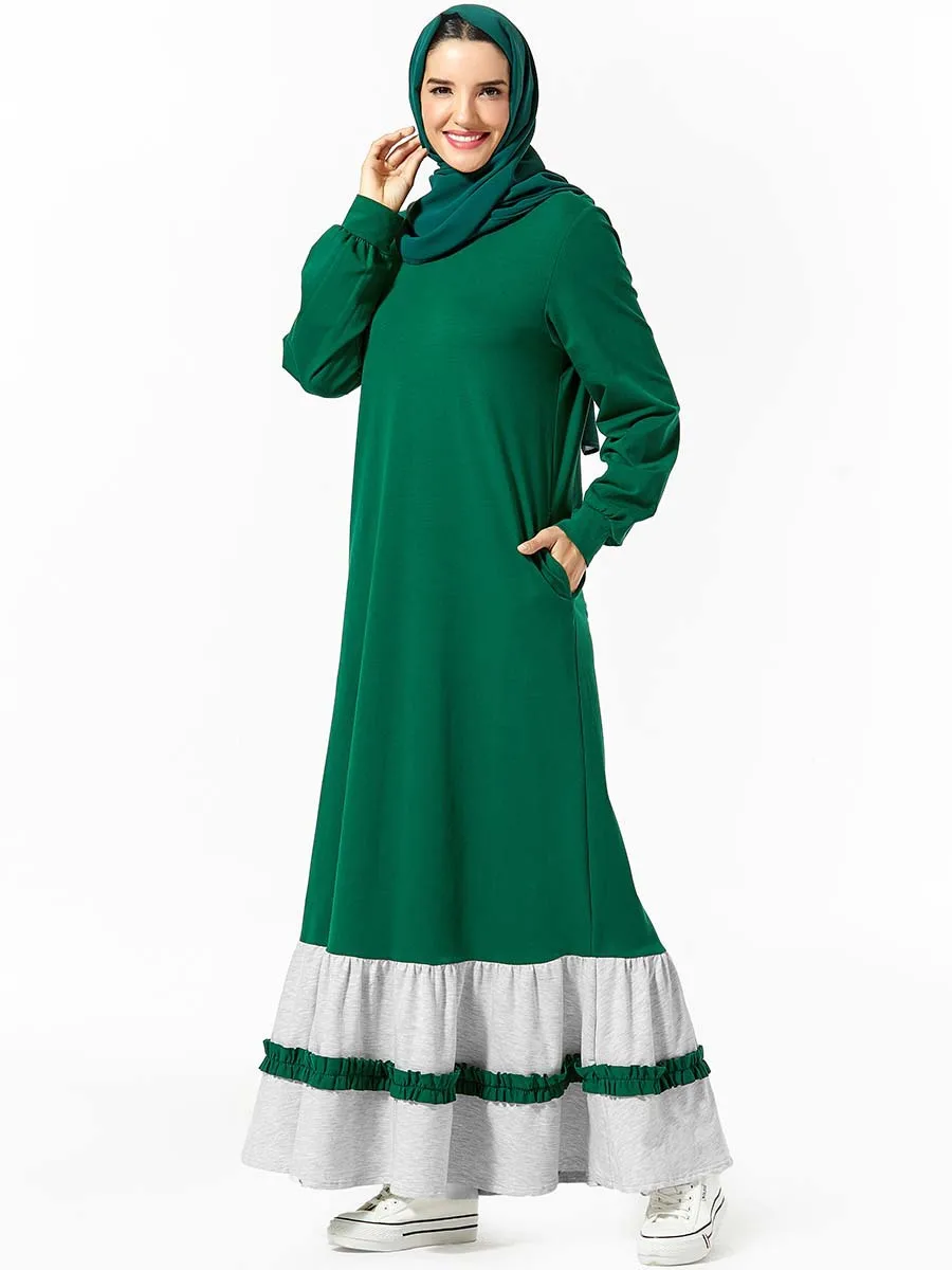 Мусульманское женское абайя исламское Спортивное платье с длинным рукавом Толстовка джилбаб кафтан халат арабский халат повседневное