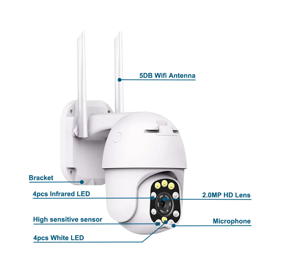 Камера видеонаблюдения AOUERTK с 5 кратным оптическим зумом PTZ IP66 1080P Wi Fi|Камеры